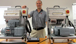 Drive academy specialist Clive O’Reilly with demo rigs manufactured for SEW Australia.